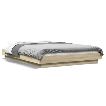 Cadru de pat cu LED stejar sonoma 120x200 cm lemn prelucrat - Img 1