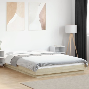 Cadru de pat cu LED stejar sonoma 120x200 cm lemn prelucrat - Img 4