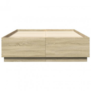 Cadru de pat cu LED stejar sonoma 160x200 cm lemn prelucrat - Img 5