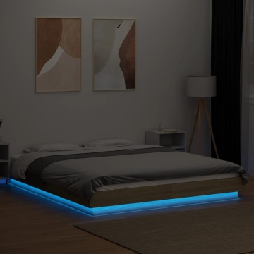 Cadru de pat cu LED stejar sonoma 160x200 cm lemn prelucrat - Img 3