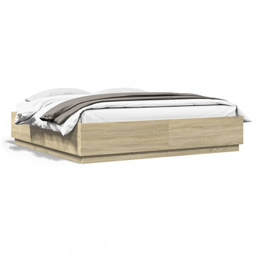 Cadru de pat cu LED stejar sonoma 200x200 cm lemn prelucrat - Img 1