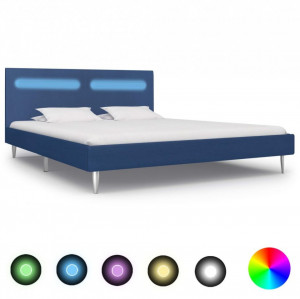 Cadru de pat cu LED-uri, albastru, 180x200 cm, material textil - Img 1