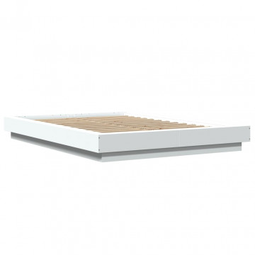Cadru de pat cu lumini LED, alb, 135x190 cm, lemn prelucrat - Img 2
