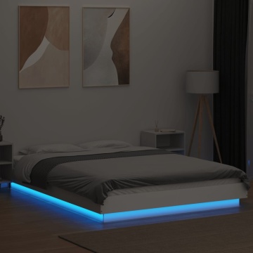 Cadru de pat cu lumini LED, alb, 140x190 cm, lemn prelucrat - Img 3
