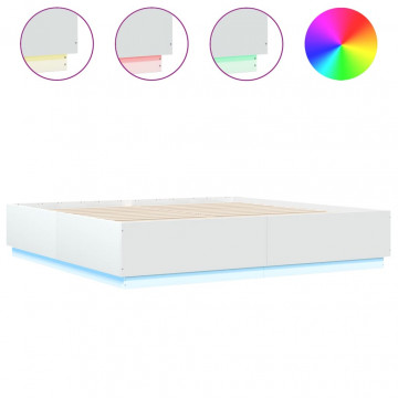 Cadru de pat cu lumini LED, alb, 200x200 cm, lemn prelucrat - Img 2