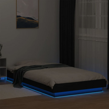 Cadru de pat cu lumini LED, negru, 90x190 cm, lemn prelucrat - Img 3