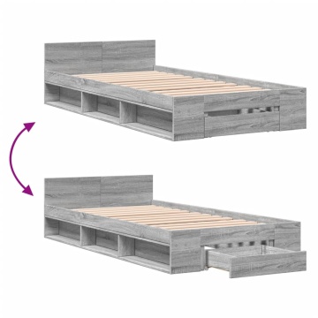Cadru de pat cu sertar gri sonoma 75x190 cm lemn prelucrat - Img 6