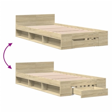 Cadru de pat cu sertar stejar sonoma 75x190 cm lemn prelucrat - Img 6