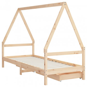 Cadru de pat cu sertare de copii, 90x200 cm, lemn masiv pin - Img 6