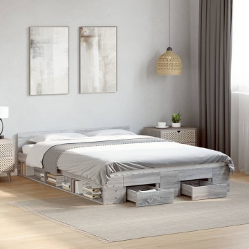 Cadru de pat cu sertare gri sonoma 140x200 cm lemn prelucrat - Img 3