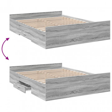 Cadru de pat cu sertare, gri sonoma, 160x200 cm lemn prelucrat - Img 6