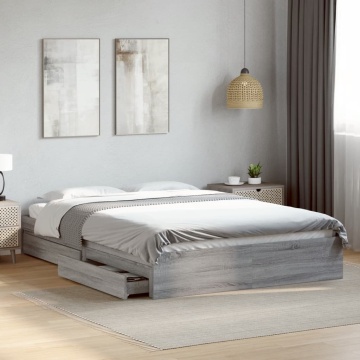 Cadru de pat cu sertare, gri sonoma, 160x200 cm lemn prelucrat - Img 3