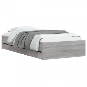 Cadru de pat cu sertare gri sonoma 90x200 cm lemn prelucrat - Img 3