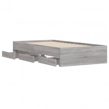 Cadru de pat cu sertare gri sonoma 90x200 cm lemn prelucrat - Img 8