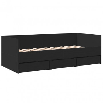 Cadru de pat cu sertare, negru, 100x200 cm, lemn prelucrat - Img 2