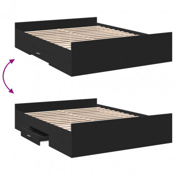 Cadru de pat cu sertare, negru, 160x200 cm, lemn prelucrat - Img 6
