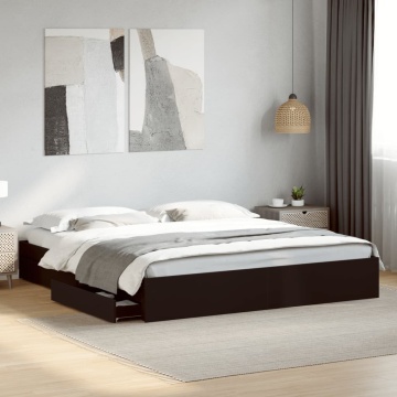 Cadru de pat cu sertare, negru, 180x200 cm, lemn prelucrat - Img 2