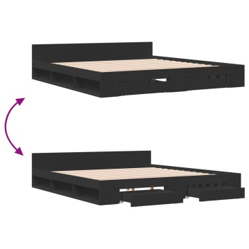 Cadru de pat cu sertare negru 200x200 cm lemn prelucrat - Img 6