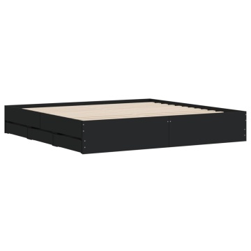 Cadru de pat cu sertare negru 200x200 cm lemn prelucrat - Img 4