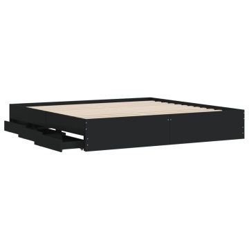 Cadru de pat cu sertare negru 200x200 cm lemn prelucrat - Img 8