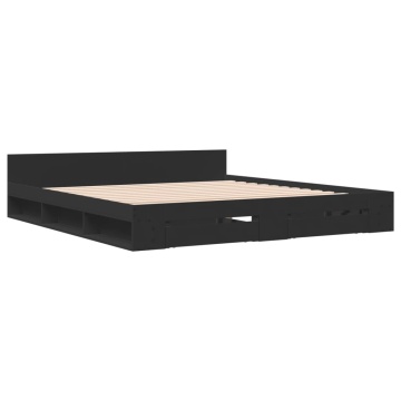 Cadru de pat cu sertare negru 200x200 cm lemn prelucrat - Img 2
