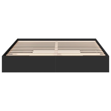 Cadru de pat cu sertare negru 200x200 cm lemn prelucrat - Img 4