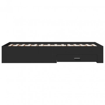Cadru de pat cu sertare, negru, 75x190 cm, lemn prelucrat - Img 8