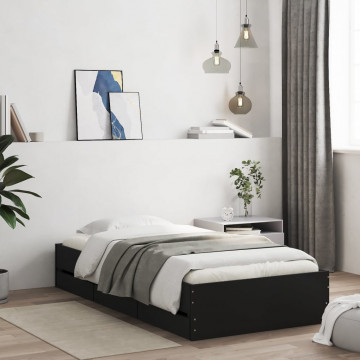 Cadru de pat cu sertare, negru, 90x190 cm, lemn prelucrat - Img 1
