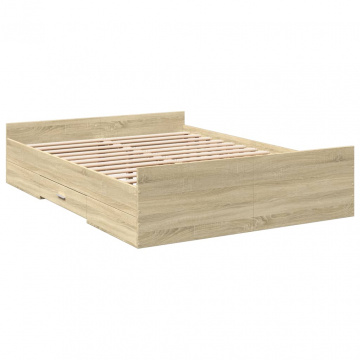 Cadru de pat cu sertare stejar sonoma 120x200 cm lemn prelucrat - Img 5