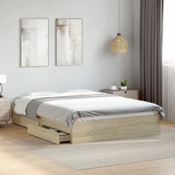Cadru de pat cu sertare stejar sonoma 140x200 cm lemn prelucrat - Img 2