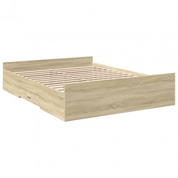 Cadru de pat cu sertare stejar sonoma 160x200 cm lemn prelucrat - Img 2