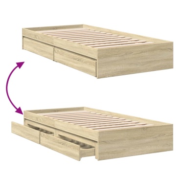 Cadru de pat cu sertare stejar sonoma 75x190 cm lemn prelucrat - Img 6