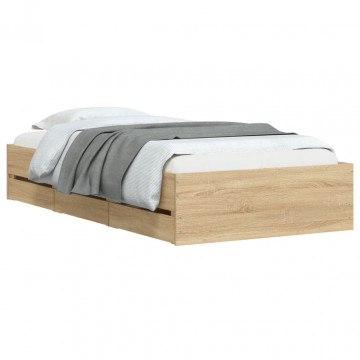 Cadru de pat cu sertare stejar sonoma 90x200 cm lemn prelucrat - Img 3