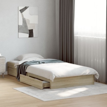 Cadru de pat cu sertare stejar sonoma 90x200 cm lemn prelucrat - Img 3