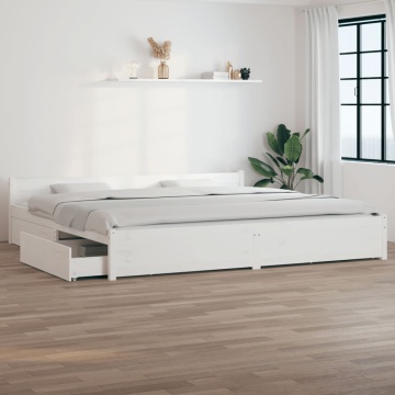 Cadru de pat cu sertare Super King, alb, 180x200 cm - Img 1