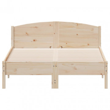Cadru de pat cu tăblie, 135x190 cm, lemn masiv de pin - Img 4