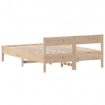 Cadru de pat cu tăblie, 150x200 cm lemn masiv pin - Img 5