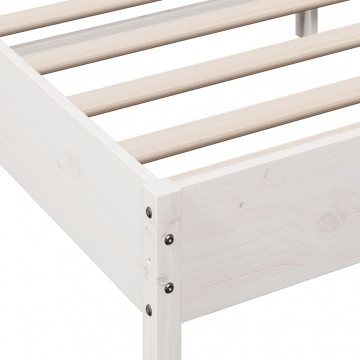 Cadru de pat cu tăblie, alb, 140x200 cm, lemn masiv de pin - Img 6