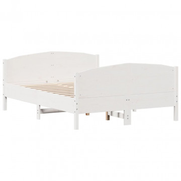 Cadru de pat cu tăblie, alb, 160x200 cm, lemn masiv de pin - Img 5