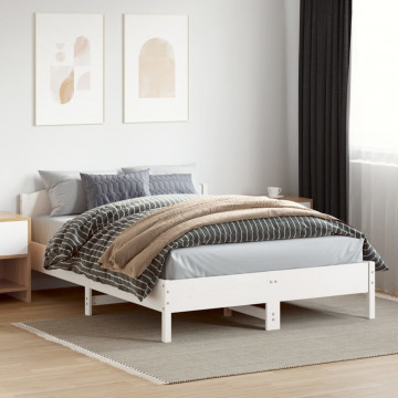 Cadru de pat cu tăblie, alb, 160x200 cm, lemn masiv de pin - Img 3