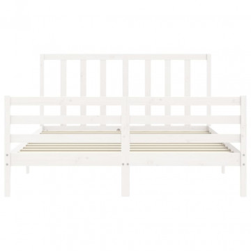 Cadru de pat cu tăblie, alb, 160x200 cm, lemn masiv - Img 5