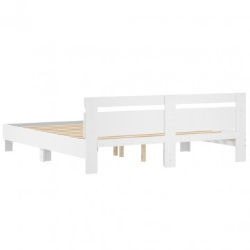 Cadru de pat cu tăblie, alb, 180x200 cm, lemn prelucrat - Img 6