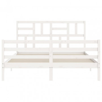 Cadru de pat cu tăblie, alb, king size, lemn masiv - Img 5