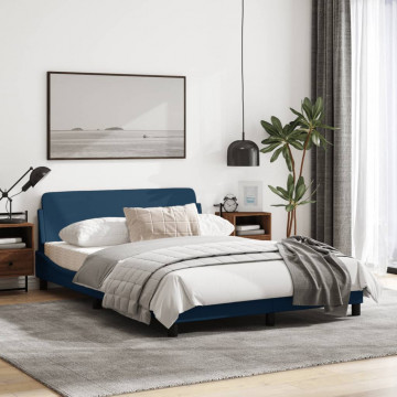 Cadru de pat cu tăblie, albastru, 140x200 cm, textil - Img 3
