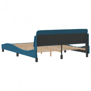 Cadru de pat cu tăblie, albastru, 160x200 cm, catifea - Img 5