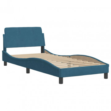 Cadru de pat cu tăblie, albastru, 90x200 cm, catifea - Img 2