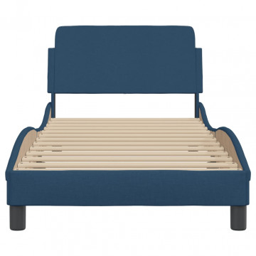 Cadru de pat cu tăblie, albastru, 90x200 cm, textil - Img 4