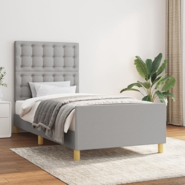 Cadru de pat cu tăblie, gri deschis, 100x200 cm, textil - Img 1