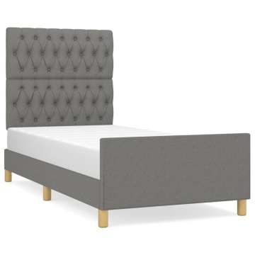 Cadru de pat cu tăblie, gri închis, 100x200 cm, textil - Img 2