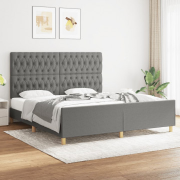 Cadru de pat cu tăblie, gri închis, 180x200 cm, textil - Img 1